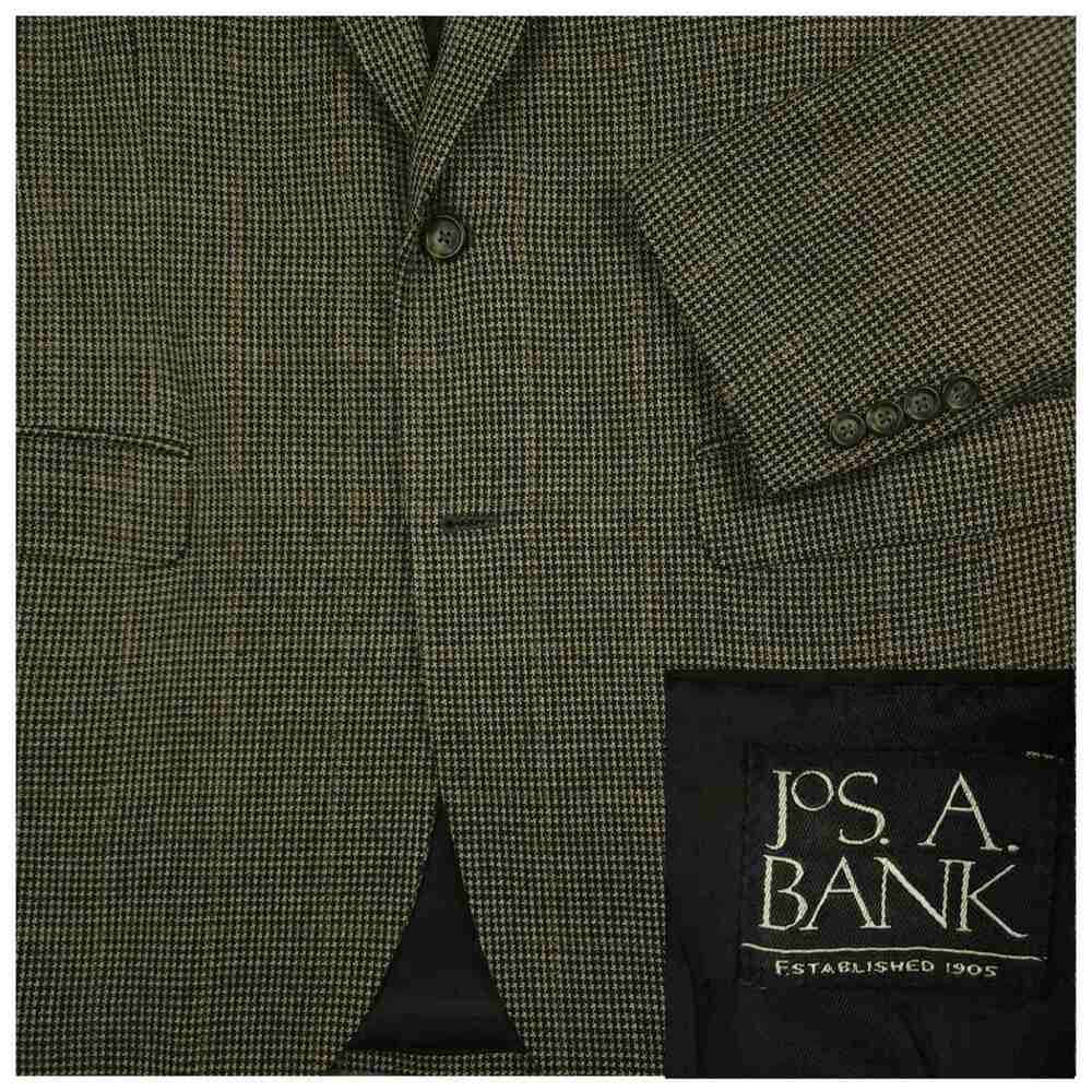 Jos A Bank Sport Coat Mens 42L Vtg Silk Wool Ivy Style Houndstooth Overcheck 90s
